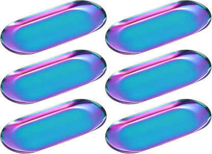 uxcell 6pcs Stainless Steel Decorative Tray, 7 Inch Oval Jewelry Tray, Small Serving Tray for Bathroom Countertops, Closets, Dressers, Multicolor
