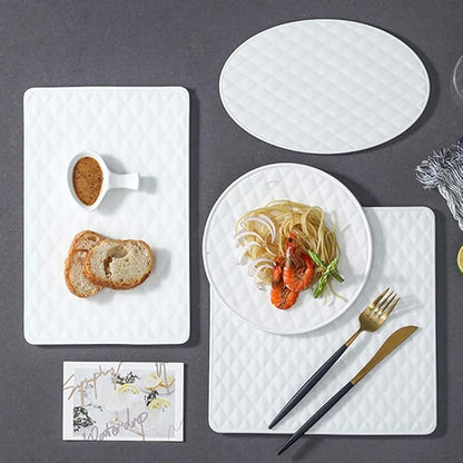 SHINING Ceramic Dessert Appetizer Plates Square And Rectangular Diamond Grain Salad Plates for Fruit Cheese Dessert Lunch (10", Ellipse Plate)