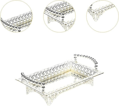 Rectangle Serving Tray Kitchen Counter Tray Dessert Cake Plate Fruit Basket for Office, Silver