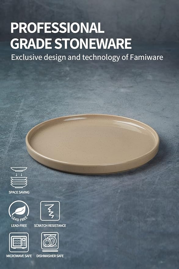 famiware Nebula 6 Pieces Salad Plates Set, 8 inch Dessert Plates, Scratch Resistant, Stoneware Dinnerware, Kitchen Modern Rustic Serving Dishes, Brown