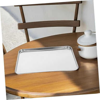 Zerodeko Stainless Steel Serving Tray 2pcs Rectangular Food Plate for Cold Noodle Making Sturdy Non-Slip Design for Home Kitchen and Restaurant