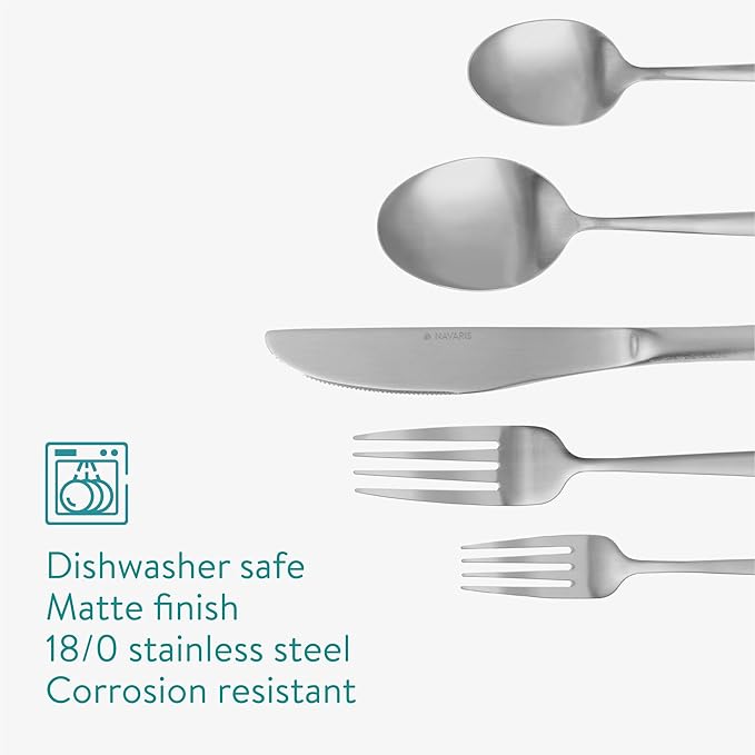 Navaris Stainless Steel Silverware Set - Small Modern 20 Piece Forged Flatware Sets with Satin Silver Finish - Chemical Free 18/0 Steel Eating Utensils Starter Set for 4 People