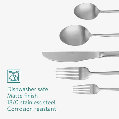Navaris Stainless Steel Silverware Set - Small Modern 20 Piece Forged Flatware Sets with Satin Silver Finish - Chemical Free 18/0 Steel Eating Utensils Starter Set for 4 People