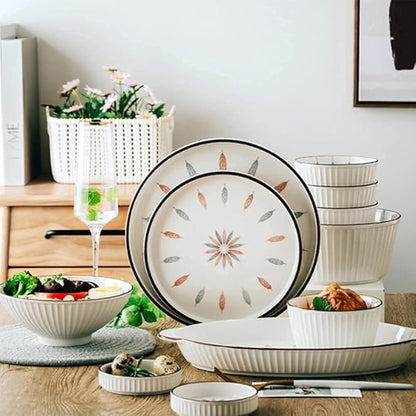 38 Pcs Dinnerware Sets, Chinese Style Porcelain Tableware Set with Plates and Bowls, White Ceramic Dinner Set for Home Kitchen and Dinning, Microwave and Dishwasher Safe,White-23pcs