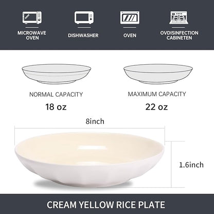 Set of 6 Dinner Plates 8 Inch, Yellow Porcelain Plates, Microwave Oven Dishwasher Safe Scratch Resistant (Yellow, 8 inch)