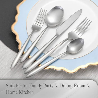 DEACORY Silverware Set 5 Pieces Flatware Set Cutlery Set Stainless Steel Matte Finished Drip Handle Service for 1