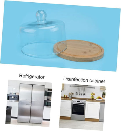 LIFKOME 1pc Rotating Cake Tray Glass Cover Khaki Dessert Display Stand for Food Breads Pastries and Snacks Household Snack Serving Tray Dust