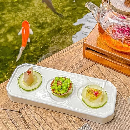 Kitchen Plates Pure White Ceramic Simple Western Three-grid Plate Tableware Characteristic Creative Vegetarian Snack Appetizer Restaurant Plates