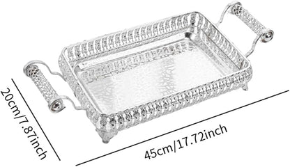 Portable Serving Tray with Handles for Tea and Coffee 45x20cm for Special Occasions, Silver