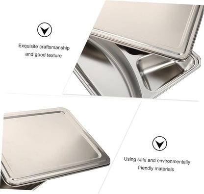 Stainless Steel Deep Compartment Lunch Tray Lid Sturdy Food Divided Plate for Students for School Lunches and Meal Prep