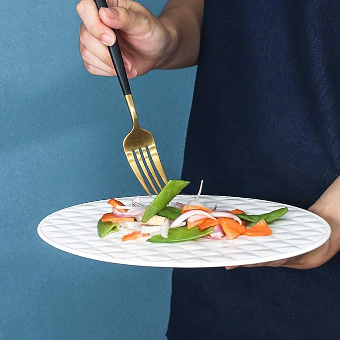 SHINING Ceramic Dessert Appetizer Plates Square And Rectangular Diamond Grain Salad Plates for Fruit Cheese Dessert Lunch (6", Round Plate)