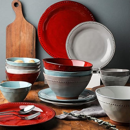 Dining Plate Set 14 Pcs Dinnerware Sets Creative Porcelain Tableware Set with Plates and Bowls Three-Colors Ceramic Dinner Set for Home Kitchen