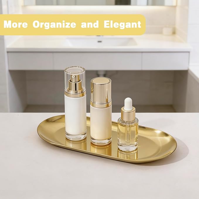 10 Pack Stainless Steel Decorative Tray,Thicken Gold Decorative Tray 7 inch,Oval Jewelry Dish Bathroom Vanity Tray Small Serving Tray Candle Holder Stainless Steel Cosmetics Tray Perfume Tray