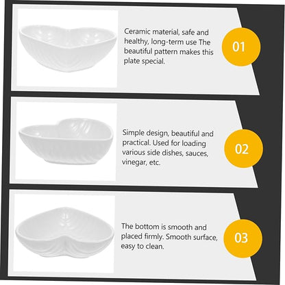 GLEAVI 4pcs Heart-shaped Ceramic Sauce Dishes Seasoning Bowl Serving Plate Charcuterie Plate White Serving Platter for Sauces Soy Mustard Vinegar Desserts Condiments Appetizers
