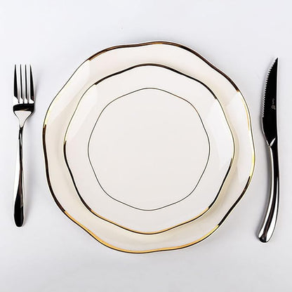 Dinner Sets, Dinnerware Series, 16-Piece White Porcelain Dinnerware Set, Gold Border Dish Set with Dessert Plates/Soup Plates/Dinner Plates and Bowls Sets, Tableware Service