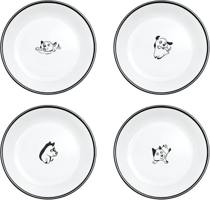 SOCOSY Cute Cartoon Happy Dogs Ceramic Seasoning Dishes Sauce Dish Sushi Dipping Bowl Appetizer Plates Tea Bag Holder Serving Dish for Kitchen, 5 Inch, Set of 4