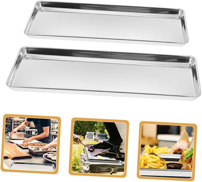 Cabilock Stainless Steel Serving Tray Set Rectangular Food Snack Plates for Home Restaurant and Party Use Unbreakable Design 2-Piece Kitchen Tray for Entertaining