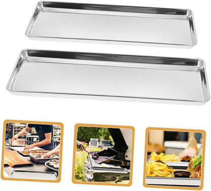 Cabilock Stainless Steel Serving Tray Set Rectangular Food Snack Plates for Home Restaurant and Party Use Unbreakable Design 2-Piece Kitchen Tray for Entertaining