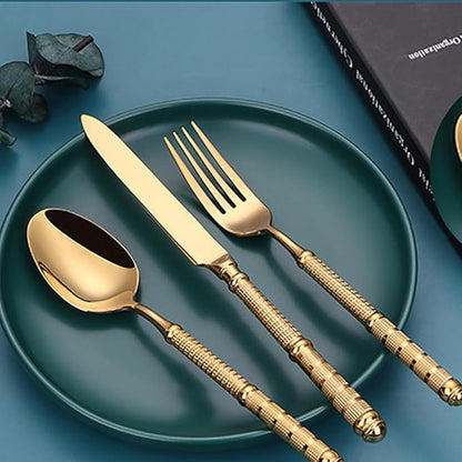 Gold 40 Piece Silverware Set Service for 8,Premium Stainless Steel Flatware Set Vintage Embossed Cutlery Utensil Set Home Kitchen Eating Tableware Set Include Fork Knife Spoon Set Dishwasher Safe