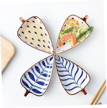 GLEAVI Leaf Shaped Ceramic Seasoning Dish Random Pattern Appetizer Plates for Snacks Dipping Sauces and Fruits Versatile Kitchenware for Parties Bbqs and Outdoor Events