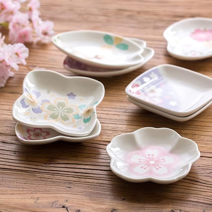HEXEH Salad Plate Ceramic Plum Blossom Sauce Dish Sushi Dipping Dishes Appetizer Plates Snack Dessert Porcelain Serving Dish Seasoning Dishes Set of 2 Plastic Plate