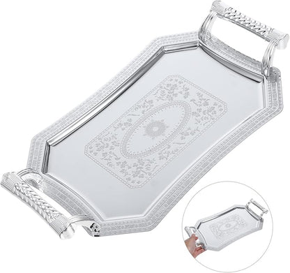 Unomor Stainless Steel Serving Tray European Style Geometric Design Silver Metal Platter for Snacks and Beverages for Parties and Entertaining