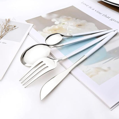 40 Pcs Silverware Set With Teaspoon For 10, Food Grade Stainless Steel Utensils Tableware Set, Elegant & Simple Flatware Serving Set Include Knife Fork Spoon, Mirror (White Silver)