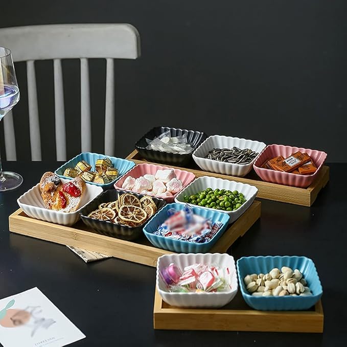 Appetizer Bowls 6 Compartment Divided Ceramic Sauce Dish Dipping Bowls Fruit Dessert Small Dish Appetizer Plates for Soy Sauce Vinegar Sushi Kethup BBQ Sauces(with Tray) Salad Bowls (Color : White)
