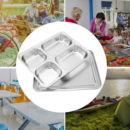 qiuqiu Stainless Steel Food Serving Tray Canteen with Silver Lid