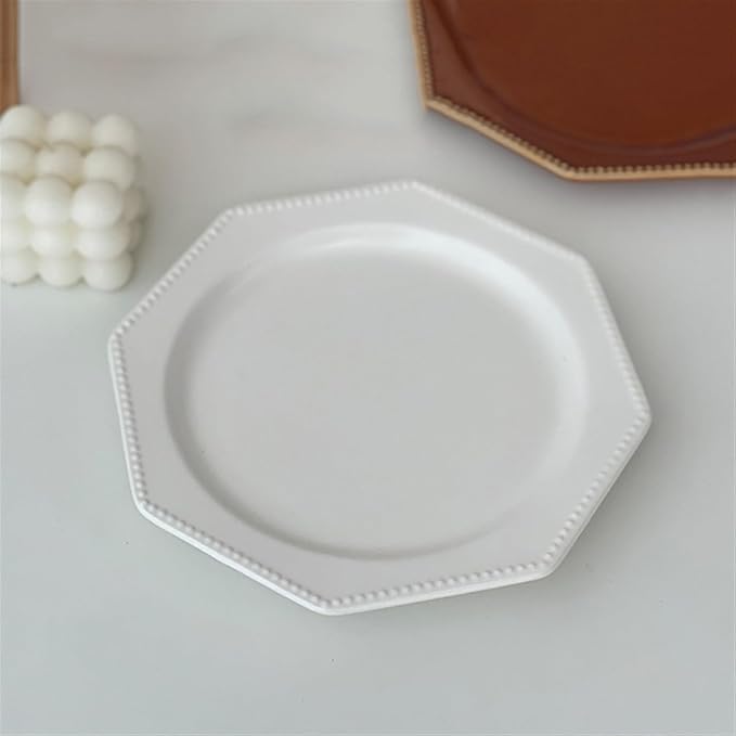 SONGCHAO Party Supplies Creative Octagonal Plate White Dessert Plate Home Restaurant Kitchen Plate Cake Plate Ceramic Retro Plate Party Plates (Color : B)