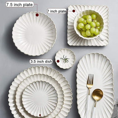 26 Pcs Dinnerware Sets, Porcelain Tableware Set with Plates and Bowls, White Ceramic Dinner Set for Home Kitchen and Dinning, Microwave and Dishwasher Safe, Service for 4(White-18pcs)