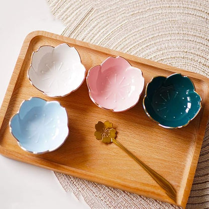 Cabilock Ceramic Seasoning Dishes Set of 2 Green Flower Shaped Dipping Bowls 2.8 Inch Small Plates for Sauces Condiments Appetizers
