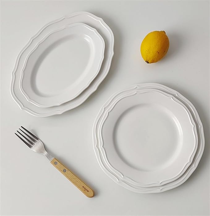 Dessert Plates Retro Lace Plate Simple Dinner Ceramic Salad Breakfast Dessert Home Restaurant Cafe Dinner Tableware(B,Large)