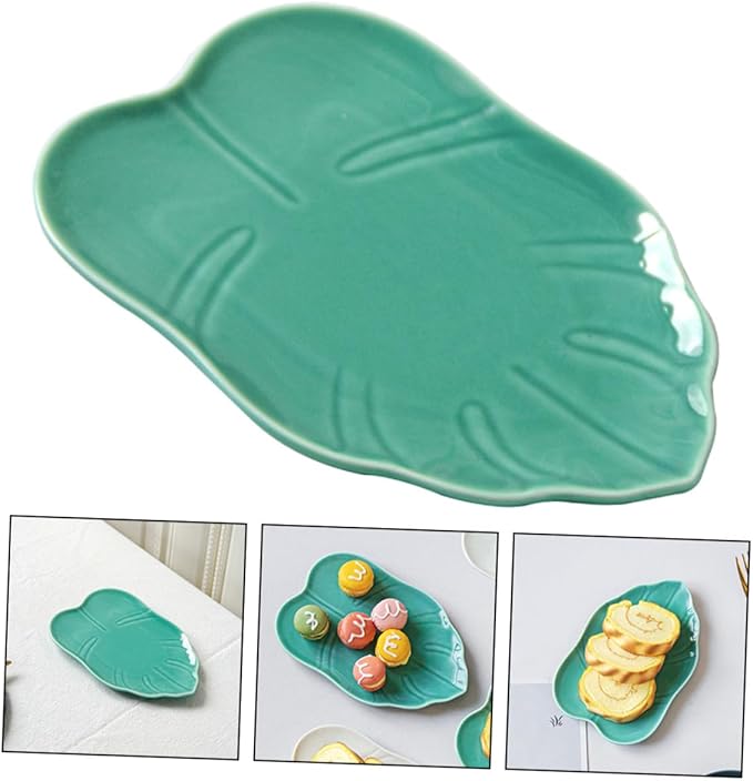 Cabilock Leaf Shape Ceramic Plate Snack Storage Decorative Dinnerware Modern Dessert Plate Easy Clean