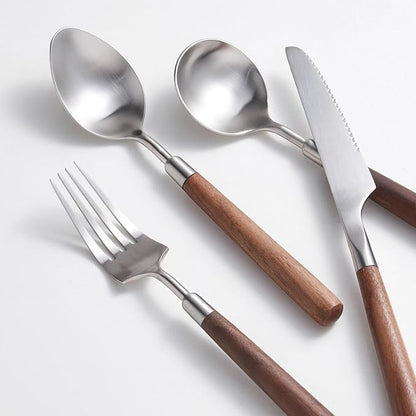 8-piece wooden handle silverware set, utensil set, flatware set, cutlery sets, weddings hotel banquets Wooden Handle home use service for 2 Spoons And Forks Set