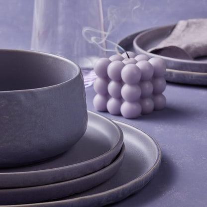 Stone by Mercer Project SHOSAI 32-Piece Stoneware Dinnerware Set, Plates and Bowls Set, Modern Dishware set fo 8, Lavender