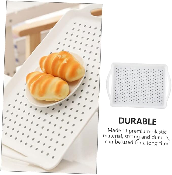 Luxshiny 1Pc Dot Rectangular Serving Tray Double Ear Handle Fruit Plate for Snacks Slip Design Stylish Storage for Home Hotels and Restaurants