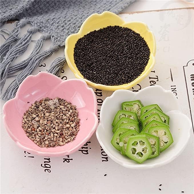 123Arts 4pcs Ceramic Appetizer Plates Sakura Shape Sauce Dishes Dipping Bowls