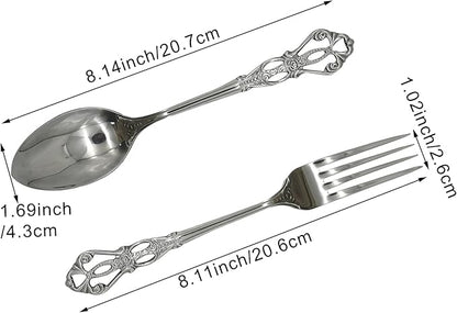 24Pcs Vintage Baroque Silverware Set 18/10(304) Stainless Steel Luxury Antique Western Royal Style Flatware Set include Hollow Relief Handle Spoon Fork Knife, Service for 6