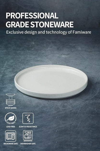 famiware Nebula 6 Pieces Salad Plates Set, 8 inch Dessert Plates, Scratch Resistant, Stoneware Dinnerware, Kitchen Modern Rustic Serving Dishes, White