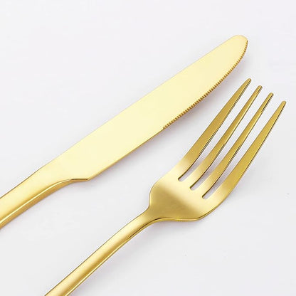 24 pcs Flatware Set, Gold Stainless Steel Flatware Set for 6, Knife Fork Spoon, Home Dinnerware Tableware Set for 6, Cutlery Set, Include Knives/Forks/Spoons