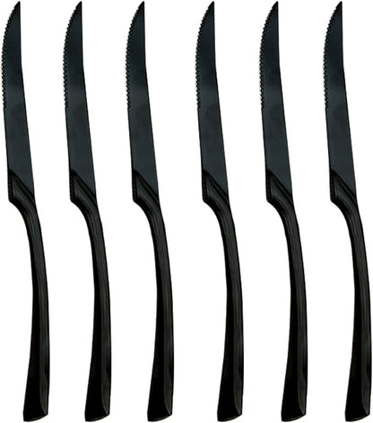 Mirror Polishing Black 18/10 Stainless Steel, Single Serving Flatware Silverware cutlery utensils Set,set of 6 steak knife