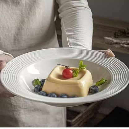 Dessert Plates Simple Threaded Plate Soup Plate Pasta Western Food Plate Deep Plate Simple Ceramic Household Dish Plate Dinner Tableware