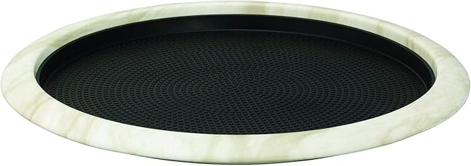 Service Ideas TR1412RIWM Tray with Removable Insert, 12" Round, Stainless Steel, White Marble