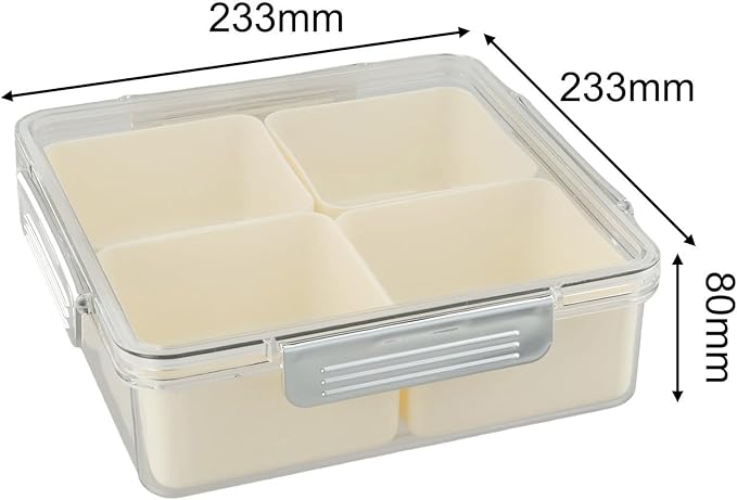 Divided Serving Tray with Lid, 45 Compartments Snack Box for Candy, Nuts, Cookies, Fruit, ABS Plastic, Portable for Picnics and Parties(Milk silver-square)