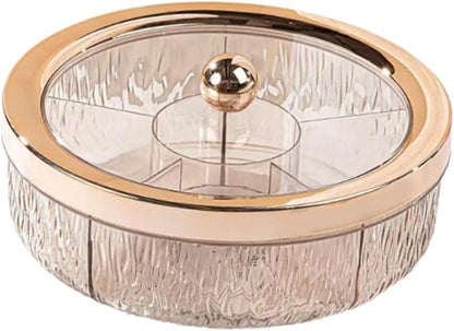 Divided Serving Tray with Transparent Lid Rotating Snack Tray Appetizer Platter Divided Dessert Dish Suitable for Living Room Gatherings GIF, Rose Golden Ball
