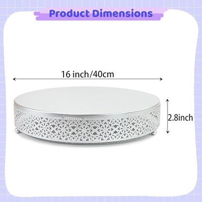 Cake Stand, Metal Round Cupcake Dessert Stand Cake Display Holder Cookies Fruit Serving Tray Decor for Wedding Party Birthday Baby Showers Anniversary (16in, Matte Silver)