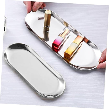 Garneck 2pcs Polished Stainless Steel Trays Serve As Decorative Serving Trays Jewelry Display and Food Storage for Kitchen Tabletop