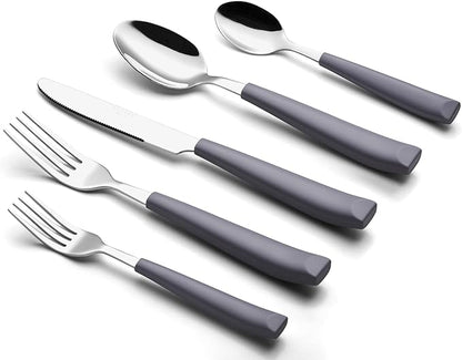 ANNOVA Silverware Set Stainless Steel Colorful Handle Tableware Kitchen Flatware Set Utensils, Includes Dinner Knives, Forks, Spoons, Salad Forks & Dessert Spoons (Gray, 20 Pieces)