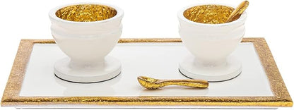 Godinger Serving Tray, Serving Platter for Appetizers, Desserts, Hors D'vour, Pastries & More Metal White with Gold Rim -9x6
